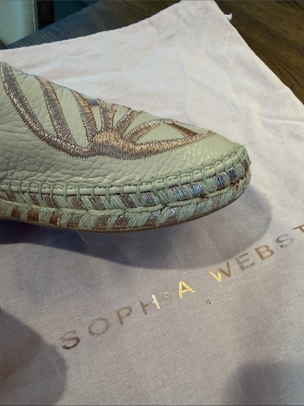 Sophia Webster Cream Espadrille Flats with Metallic Pink Butterfly